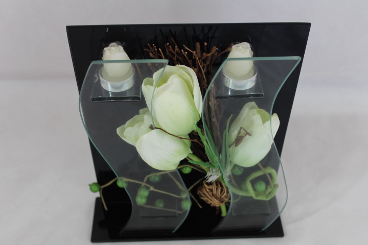 Voir photo 3 de Cadre en verre bougeoir avec décor fleurs Cadre en verre bougeoir avec décor fleurs Parfait état reconditionné photo 3