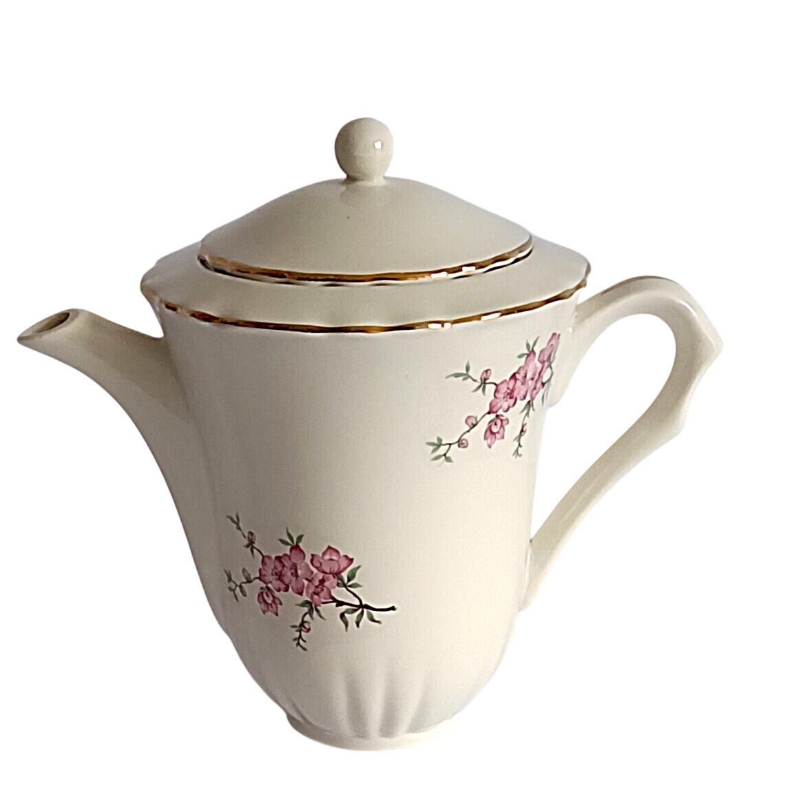 Acheter Cafetière en céramique Salins France – décor fleuri et bordures dorées - 11,00 € Cafetière en céramique Salins France – décor fleuri et bordures dorées reconditionné disponible sur Label Emmaüs