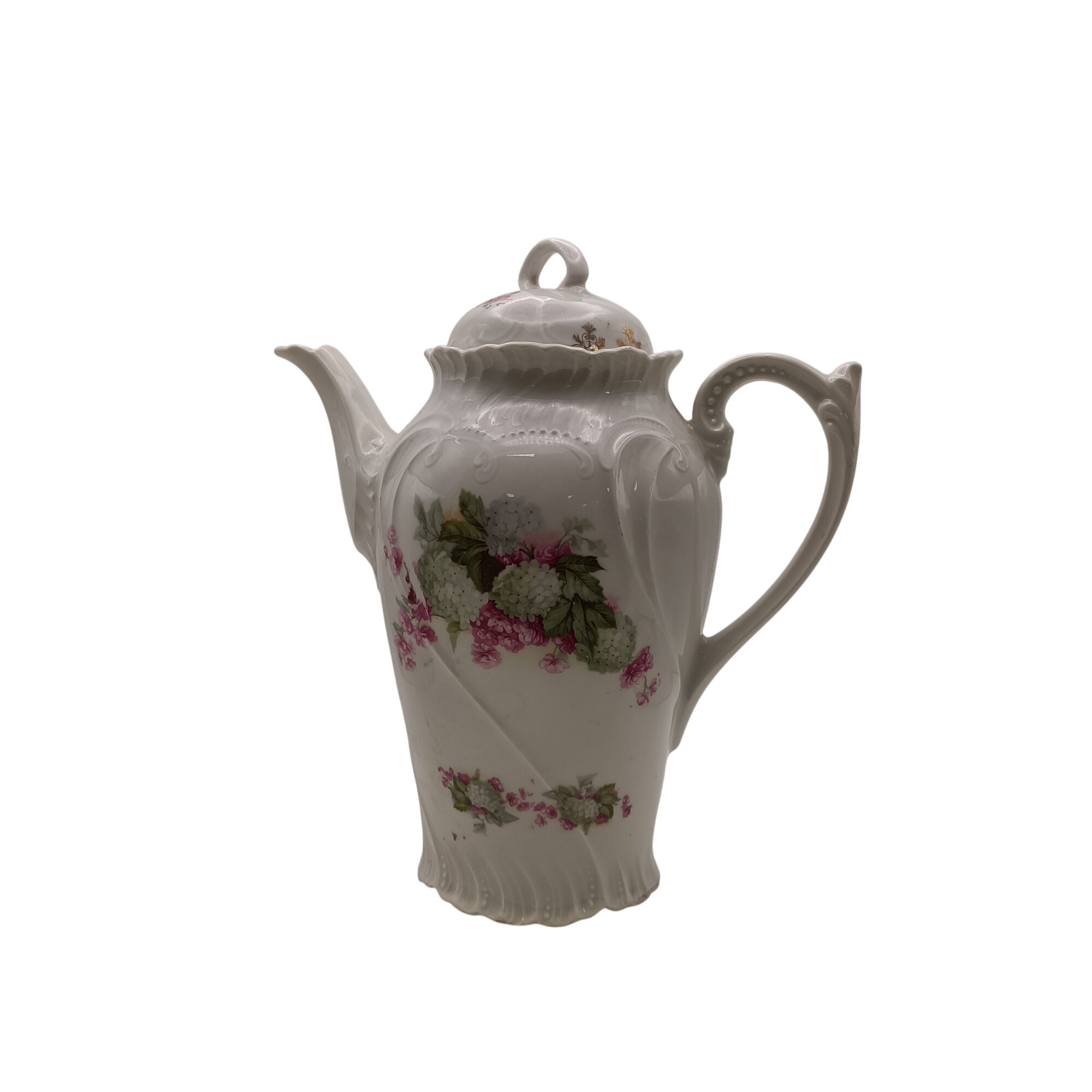 Cafetière théière faïence blanche décor floral rose style romantique 23 cm - 11,00 € Cafetière théière faïence blanche décor floral rose style romantique 23 cm reconditionné disponible sur Label Emmaüs