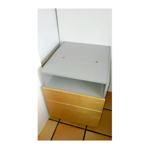 Caisson Design Mobile Bureau Rangement Face Bois Clair 4 Roues Pivotant 2 Tiroirs Classeur+Plaquette Stylo + Niche Desserte Structur Panneau Gris Épais 2cm Résistant Plateau Supérieur Perce 69x58x51cm Bon état reconditionné disponible sur Rakuten