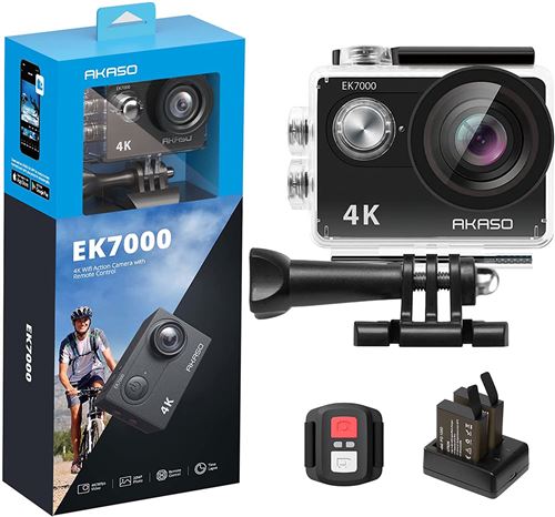 Caméra Sport AKASO EK7000 SE 4K 30fps 20MP WiFi Camera 4k Étanche jusqu'à 30M avec Stabilisation Ultra HD Kits d'Accessoires - Noir État correct N/A reconditionné disponible sur Fnac