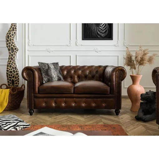 Canapé 162x82 Cuir Brun 2 places CHESTERFIELD 102 Bon état reconditionné disponible sur Rakuten