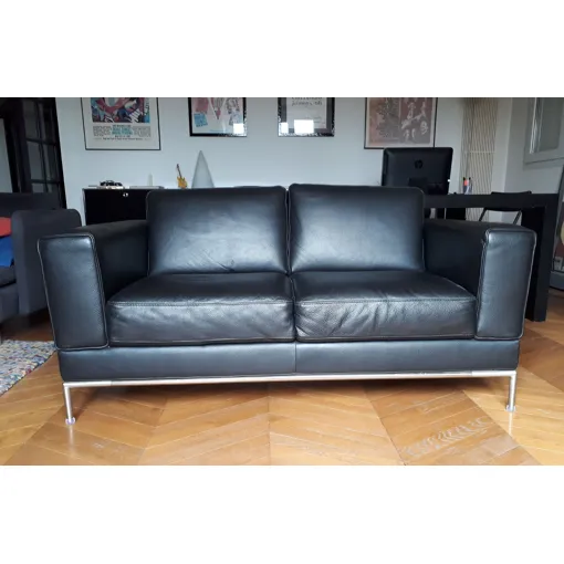 Canapé 2 places cuir noir. occasion reconditionné disponible sur Rakuten