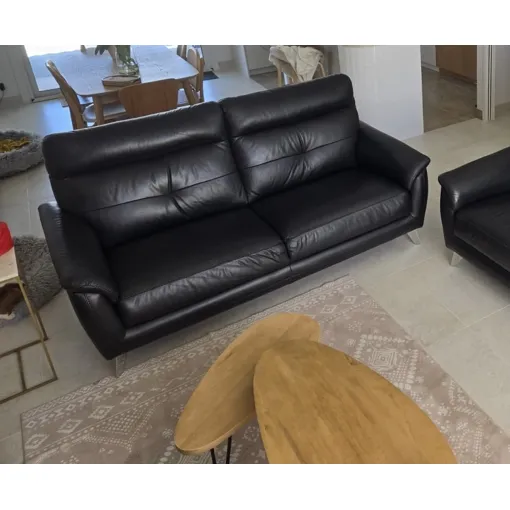 Canapé 3 places cuir noir vachette corrigée structure hêtre massif suspension ressorts. occasion reconditionné disponible sur Rakuten