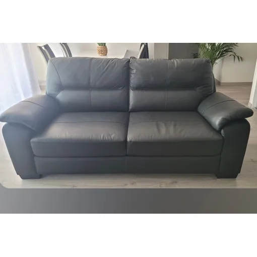 Canapé contemporain en cuir noir 3 places occasion reconditionné disponible sur Rakuten