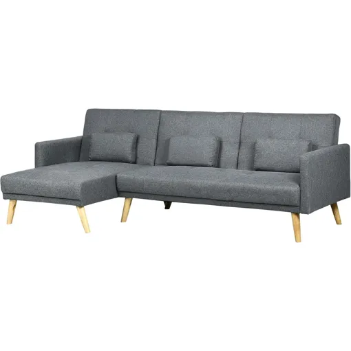 Canapé d'angle 3 Places Convertible avec accoudoirs Chaise Longue 3 Coussins en Bois Massif et Tissu Gris. Disponible immédiatement à récupérer à Courbevoie quartier Faubourg de l'Arche. occasion reconditionné disponible sur Rakuten