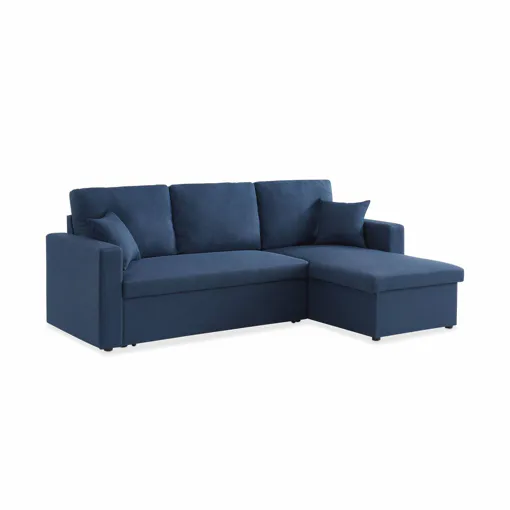 Canapé d'angle convertible en tissu bleu - Ida - 3 places Fauteuil d'angle réversible coffre occasion reconditionné disponible sur Rakuten