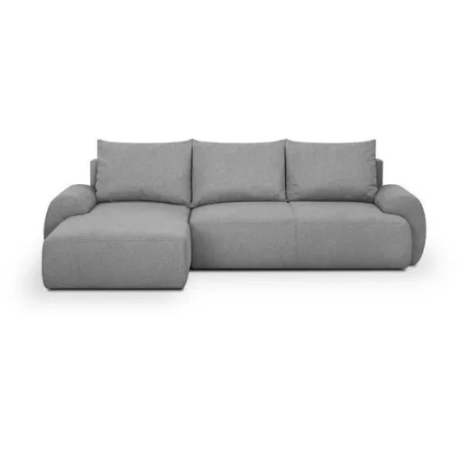 Canapé d'angle gauche convertible MILO 4 places - Tissu gris - Coffre de rangement - L 264 x H 84 x P 99/145 cm Bon état reconditionné disponible sur Rakuten