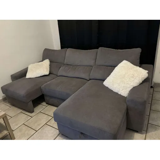 Canapé d'angle méridienne REYNOLDS tissu Berlin gris foncé Bon état reconditionné disponible sur Rakuten