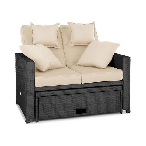Canapé d'extérieur - blumfeldt Komfortzone - Salon d'extérieur - Tables pliantes - Canapé de jardin - 2 places - Coussin d'assise 10cm - Noir et crème État correct Blumfeldt reconditionné disponible sur Fnac