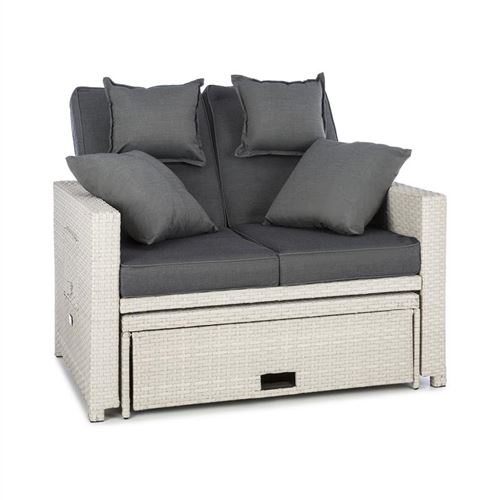Canapé d'extérieur - blumfeldt Komfortzone - Salon d'extérieur - Tables pliantes - Canapé de jardin - 2 places - Coussin d'assise 10cm - Blanc et gris foncé État correct Blumfeldt reconditionné disponible sur Fnac