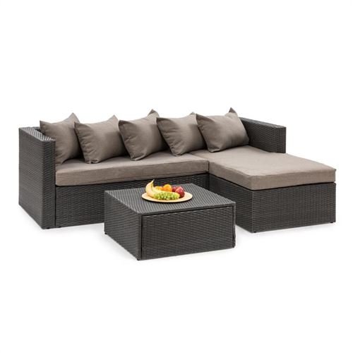 Canapé d'extérieur - blumfeldt Theia Lounge - Salon de jardin - 5 coussins - Canapé de jardin - 4 personnes - Rembourrage 10cm - Polyrotin - Gris et taupe État correct Blumfeldt reconditionné disponible sur Fnac