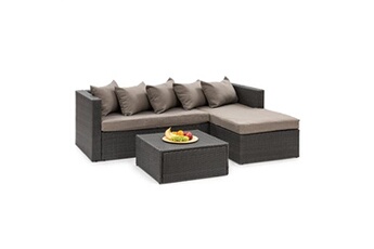 Canapé d'extérieur - Theia Lounge - Salon de jardin - 5 coussins - Canapé de jardin - 4 personnes - Rembourrage 10cm - Polyrotin - Gris et taupe Bon état reconditionné disponible sur Darty