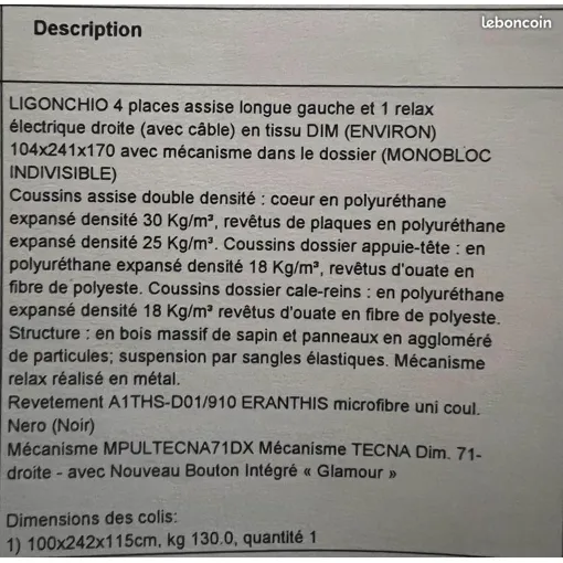 Canape Poltronesofa Electrique Avec Meridienne Gauche Neuve Bon état reconditionné disponible sur Rakuten