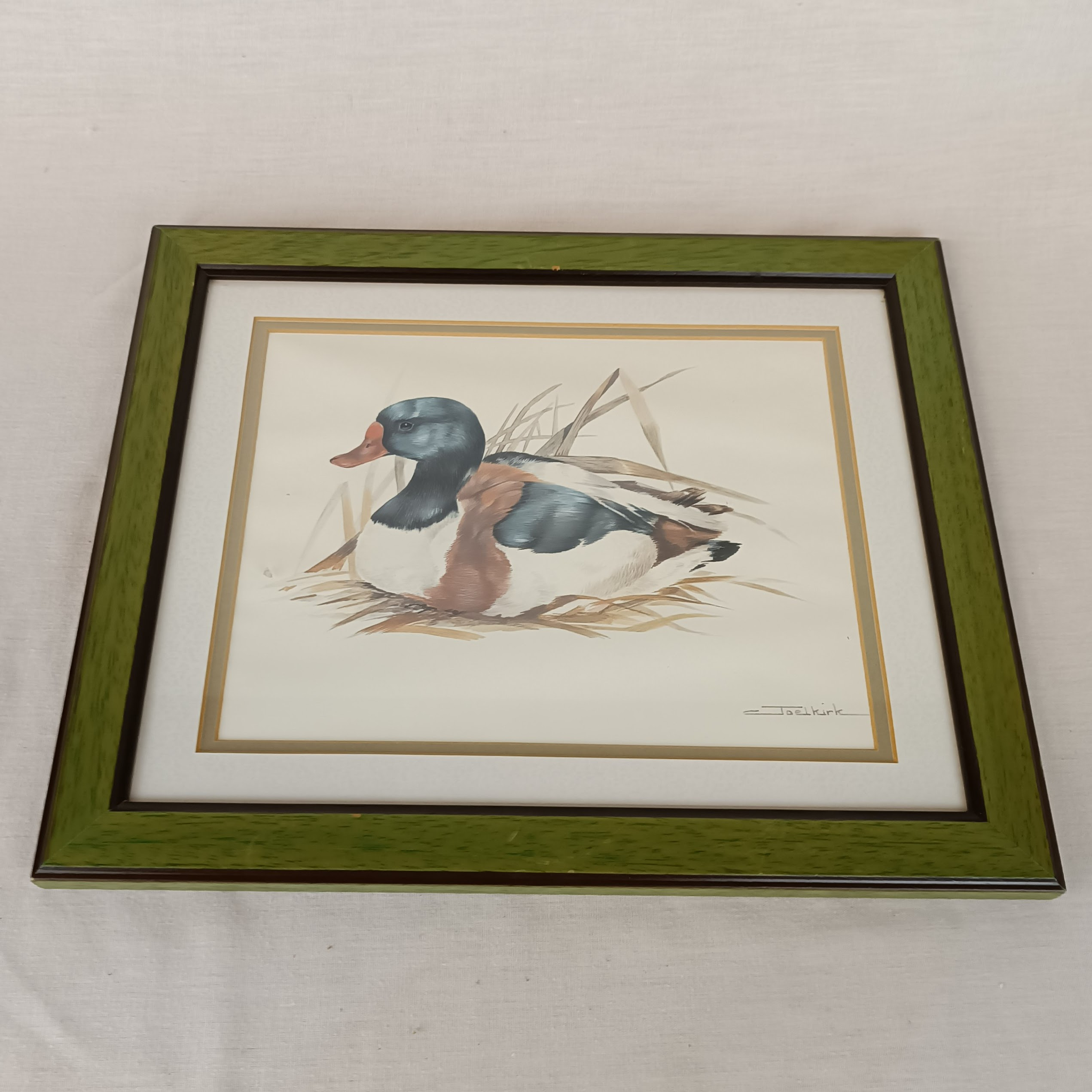 Voir photo 2 de Canard Colvert sauvage vintage, Joel Kirk, impression encadrée sous verre Canard Colvert sauvage vintage, Joel Kirk, impression encadrée sous verre État correct reconditionné photo 2