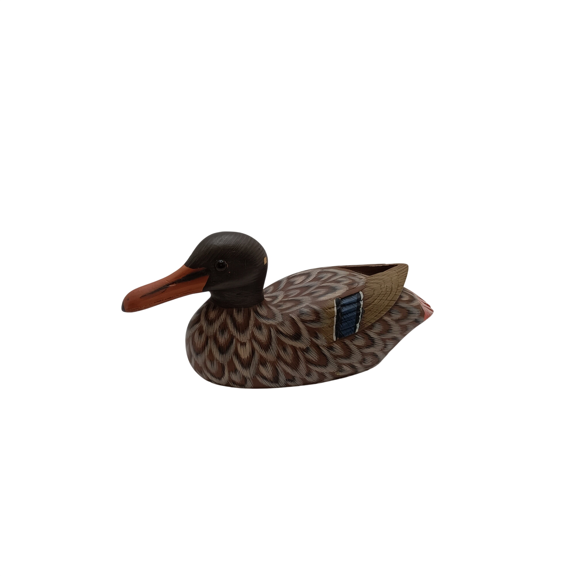 Canard décoratif en bois sculpté et peint à la main – Figurine colvert vintage 17 cm - 13,00 € Canard décoratif en bois sculpté et peint à la main – Figurine colvert vintage 17 cm reconditionné disponible sur Label Emmaüs