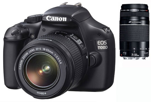 Canon EOS 1100D Noir + 2 Obj. Canon : EF-S 18 - 55 mm f/3.5 - 5.6 + EF 75 - 300 mm f/4.0 - 5.6 État correct Canon reconditionné disponible sur Fnac