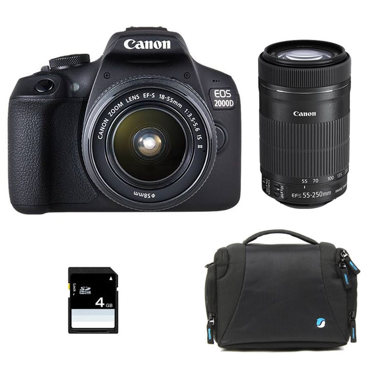 Canon EOS 2000D Reflex 24,1MP avec Objectifs 18-55mm & 55-250mm, Wi-Fi, Sac et Carte SD 4Go - Très bon état Très bon état Canon reconditionné disponible sur Pixmania | Dero
