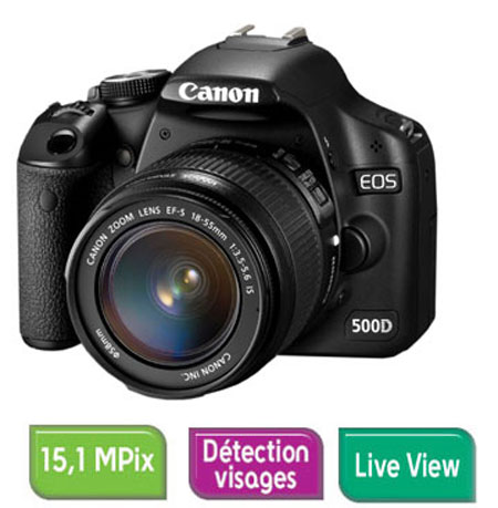 Canon EOS 500D + Obj. Canon EF-S IS 18 - 55 mm f/3.5 - 5.6 État correct Canon reconditionné disponible sur Fnac