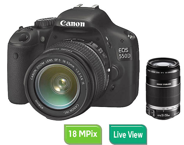 Canon EOS 550D + 2 Obj. Canon EF-S IS : 18 - 55 mm f/3.5 - 5.6 + 55 - 250 mm f/4 - 5.6 État correct Canon reconditionné disponible sur Fnac