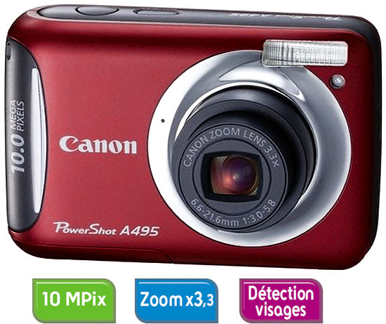 Canon PowerShot A495 Rouge État correct - 187,37 € Canon PowerShot A495 Rouge État correct Canon reconditionné disponible sur Fnac