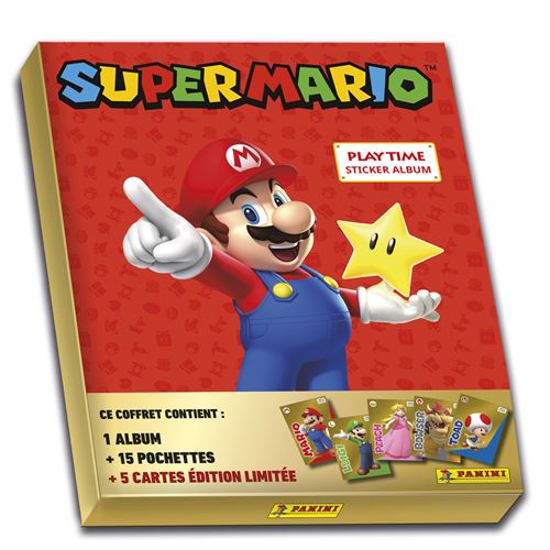 Carte à collectionner Panini Super Mario Coffret Album avec 15 pochettes et 5 cartes Édition Limitée Gold État correct Panini reconditionné disponible sur Fnac