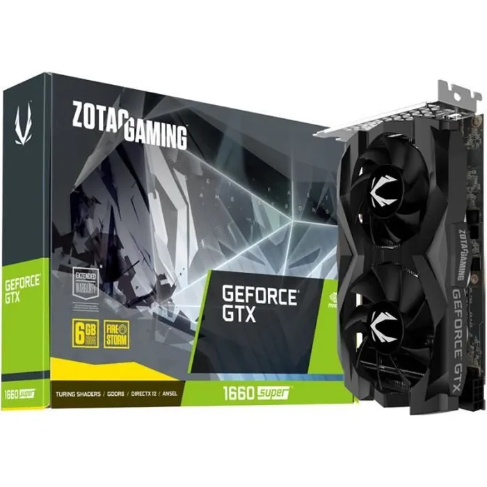 Carte graphique - ZOTAC - GeForce GTX 1660 Super - 6144 MB GDDR6 - PCI Express 3.0 - Twin Fan Reconditionné - 139,90 € Carte graphique - ZOTAC - GeForce GTX 1660 Super - 6144 MB GDDR6 - PCI Express 3.0 - Twin Fan Reconditionné Zotac reconditionné disponible sur Cdiscount Seconde Vie
