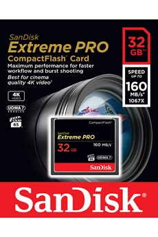 Carte Mémoire Compact Flash Extreme Pro 160MB/s 32 GB VPG 65, UDMA 7 Très bon état SanDisk reconditionné disponible sur Darty