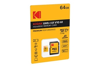 - Carte mémoire flash (adaptateur microSDXC vers SD inclus(e)) - 64 Go - UHS Class 1 / Class10 - 580x - microSDXC UHS-I Bon état Kodak reconditionné disponible sur Darty