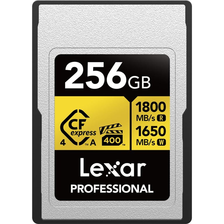 Carte mémoire LEXAR CFexpress Gold Type A 256 Go 1800/1650 Mo/s Noir et Or - Excellent état Parfait état Lexar reconditionné disponible sur Pixmania