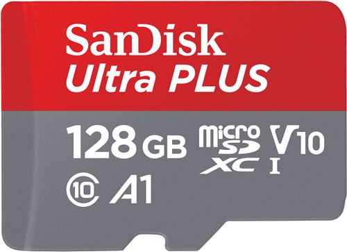 Carte mémoire micro SD SanDisk Ultra Plus micro SDXC 128 Go Gris et Rouge + Adaptateur SD 150 MB/s A1 Class 10 UHS-I État correct SanDisk reconditionné disponible sur Fnac
