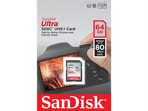 Carte mémoire SDXC SanDisk Ultra 64 Go Gris État correct SanDisk reconditionné disponible sur Fnac