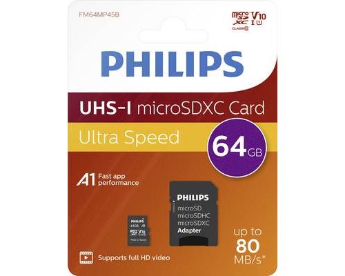 Carte microSDXC Philips 64 Go Class 10 avec adaptateur SD Noir État correct Philips reconditionné disponible sur Fnac