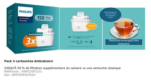 Cartouche filtre à eau Phillips Cart anticalcaire État correct Philips reconditionné disponible sur Fnac