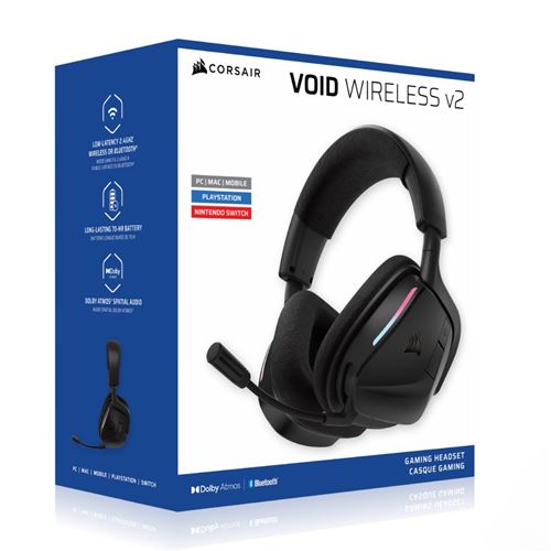 Casque arceau circum-aural gaming sans fil Corsair Void Noir pour PS5 État correct Corsair reconditionné disponible sur Fnac