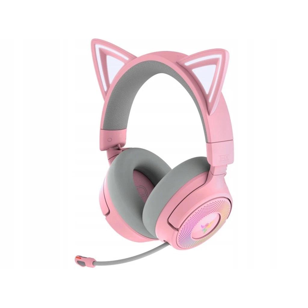 Voir photo 1 de Casque gaming filaire + sans fil avec micro Razer Kraken Kitty V3 Pro - Rose | Dero Casque gaming filaire + sans fil avec micro Razer Kraken Kitty V3 Pro - Rose Reconditionné Razer reconditionné | Dero