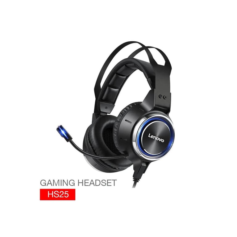 Casque Lenovo Gamer HS25 avec microphone, noir - Très bon état Très bon état Lenovo reconditionné disponible sur Pixmania