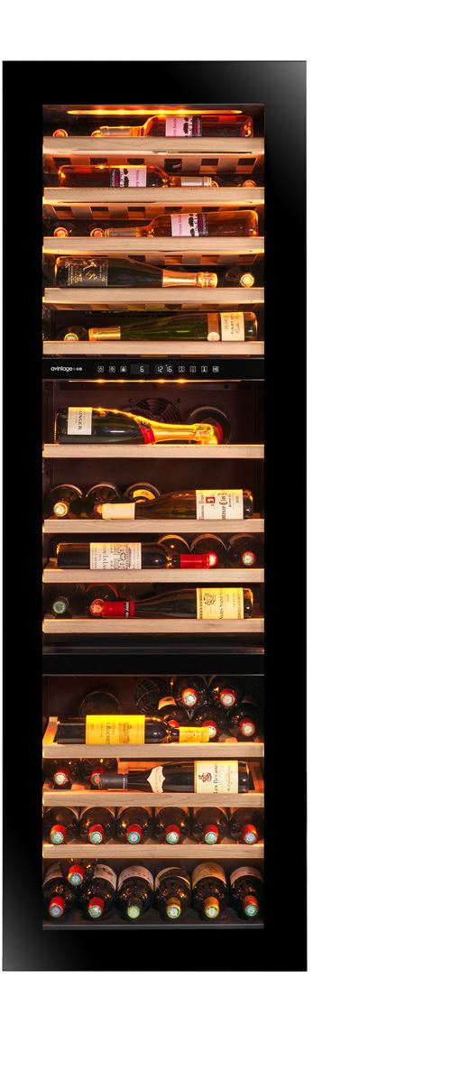 Cave de service integrable en colonne auto-ventilee, niche 178, Triple zone, PUSH-PULL reversible, charniere pantographe, controlable a distance avec l''application VINOTAG, eclairage LED modulable. 39dB classe G État correct reconditionné disponible sur Fnac