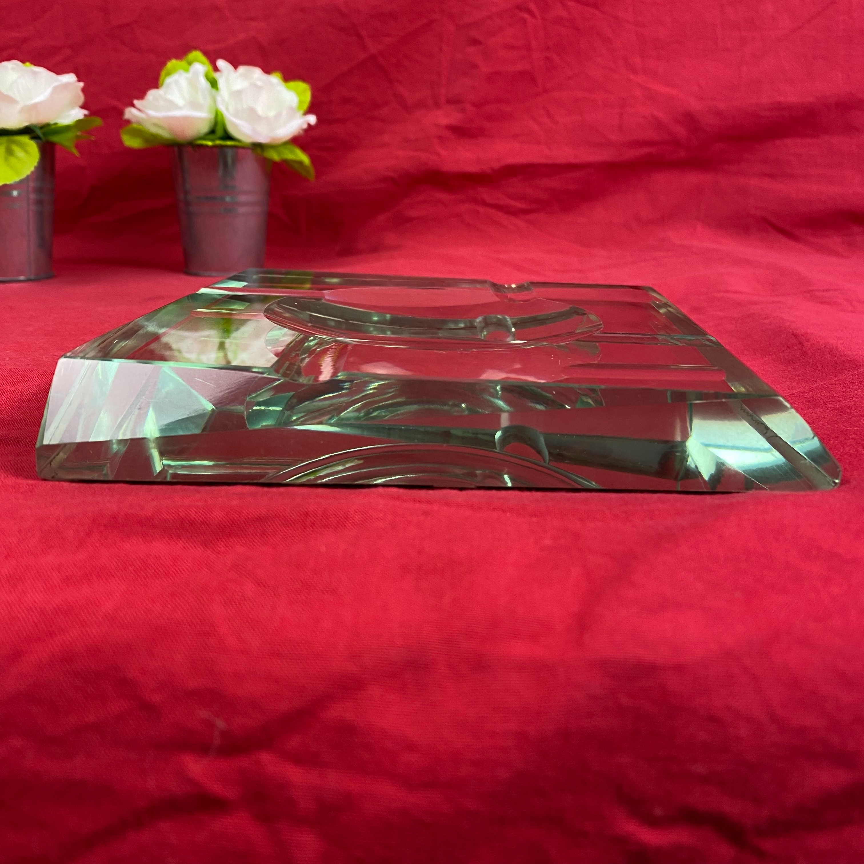 Voir photo 4 de Cendrier miroir en verre massif (Style Art déco) Cendrier miroir en verre massif (Style Art déco) Bon état reconditionné photo 4