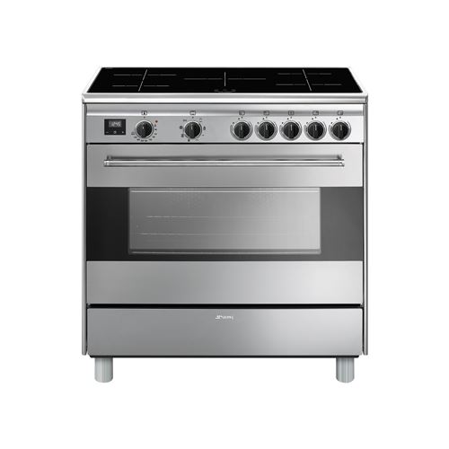 Centre de cuisson 90 cm, chaleur tournante, 5 foyers induction, 8 fonctions de cuisson, nettoyage Vapor clean, classe A État correct Smeg reconditionné disponible sur Fnac
