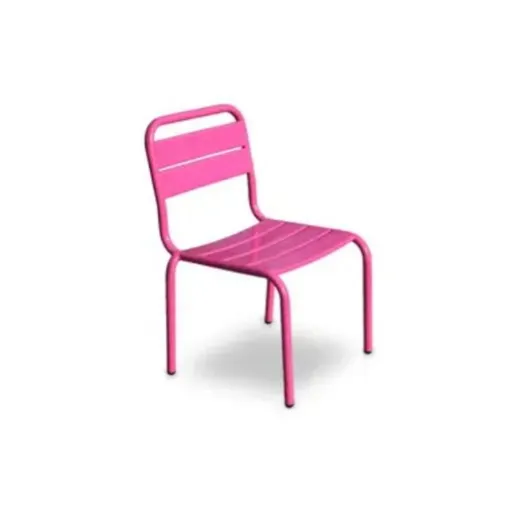 CHAISE design enfant empilable METALLIC extèrieur intèrieur Robust couleur FUSHIA siège confort pour bambin jeune enfant dessiner prendre le goûter 40 x55cm assise 28cm résistant solid mobilier acier Bon état reconditionné disponible sur Rakuten