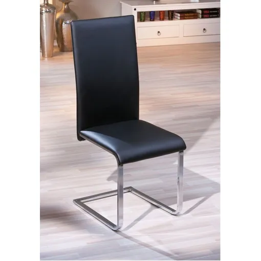 CHAISE SALLE A MANGER SALON DESIGN NOIRE SIEGE HAUT DOSSIER REMBOURRE EN CUIR PU LAVABLE CONFORT ROBUSTE 45X60X100cm PIED ACIER CHROME EN U Piètement métallique BRILLANT STRUCTURE CONTEMPORAIN SOLIDE Bon état reconditionné disponible sur Rakuten
