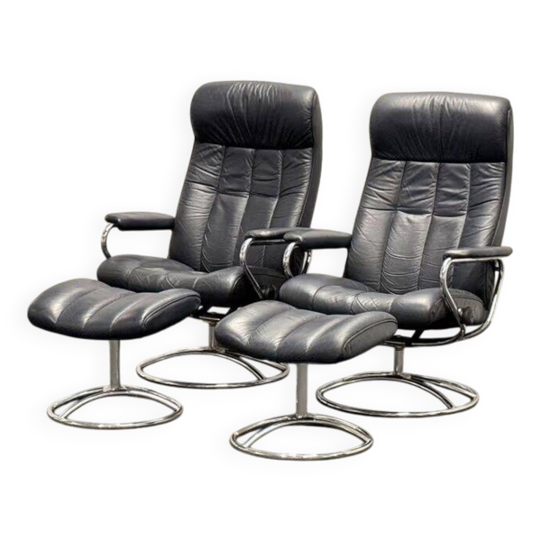 Chaise Stressless Ekornes avec pouf - Cadre chromé (années 1970) (prix pour une) Bon état - alternatives disponibles sur Dero Chaise Stressless Ekornes avec pouf - Cadre chromé (années 1970) (prix pour une) Bon état reconditionné (offre indisponible)