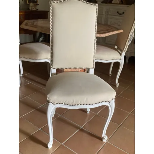 Chaises de salle à manger tissu blanc cassé bois peint blanc Bon état reconditionné disponible sur Rakuten