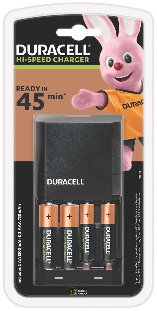 Chargeur de piles Duracell CEF27 Noir + 2 piles AA 1300 mAh et 2 piles AAA 750 mAh État correct Duracell reconditionné disponible sur Fnac | Dero