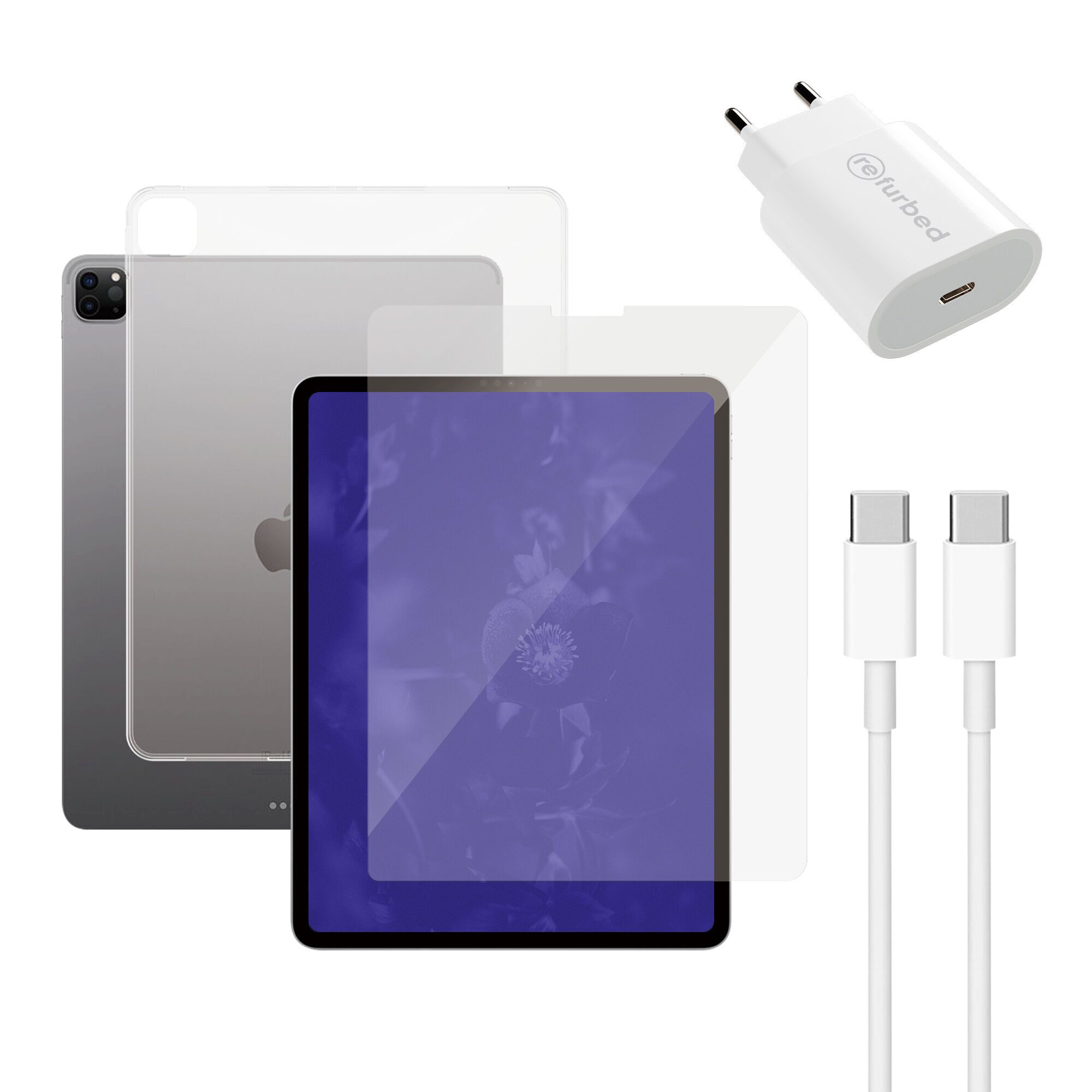 Chargeur rapide (20W), câble (usb-c), protecteur d'écran pour tablette et étui transparent pour tablette iPad Pro 11" (2024) transparent Parfait état reconditionné disponible sur Refurbed | Dero