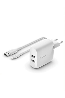Chargeur secteur 2 ports USB-A, 24W avec câble Lightning Bon état Belkin reconditionné disponible sur Darty