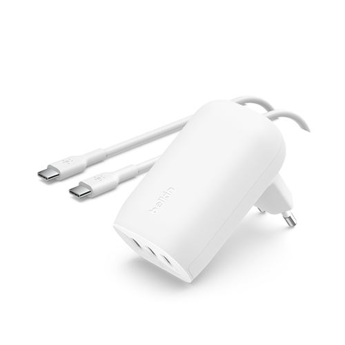 Chargeur secteur 3 ports USB-C® Belkin BoostCharge 67 W Blanc + câble USB-C vers USB-C 1 m État correct Belkin reconditionné disponible sur Fnac