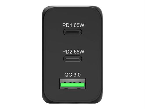 Chargeur secteur Port GaN 65 Watt avec 2 ports USB-C + 1 port USB + câble USB-C 2 m Noir État correct Port Designs reconditionné disponible sur Fnac