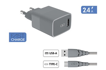 Chargeur secteur USB A + Cable USB C 1.2m Recycle Gris Bon état N/A reconditionné disponible sur Darty